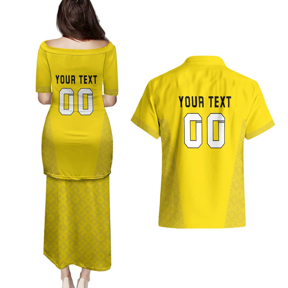 Custom Lithuania Football Couples Matching Puletasi and Hawaiian Shirt Vytis Lithuanian Lietuva Yellow Version