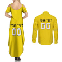 Custom Lithuania Football Couples Matching Summer Maxi Dress and Long Sleeve Button Shirt Vytis Lithuanian Lietuva Yellow Version