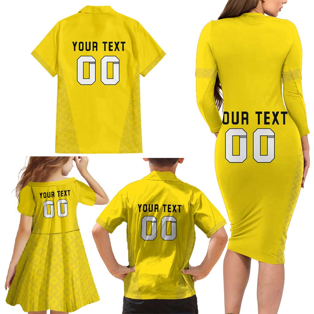 Custom Lithuania Football Family Matching Long Sleeve Bodycon Dress and Hawaiian Shirt Vytis Lithuanian Lietuva Yellow Version