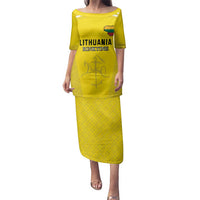 Custom Lithuania Football Family Matching Puletasi and Hawaiian Shirt Vytis Lithuanian Lietuva Yellow Version