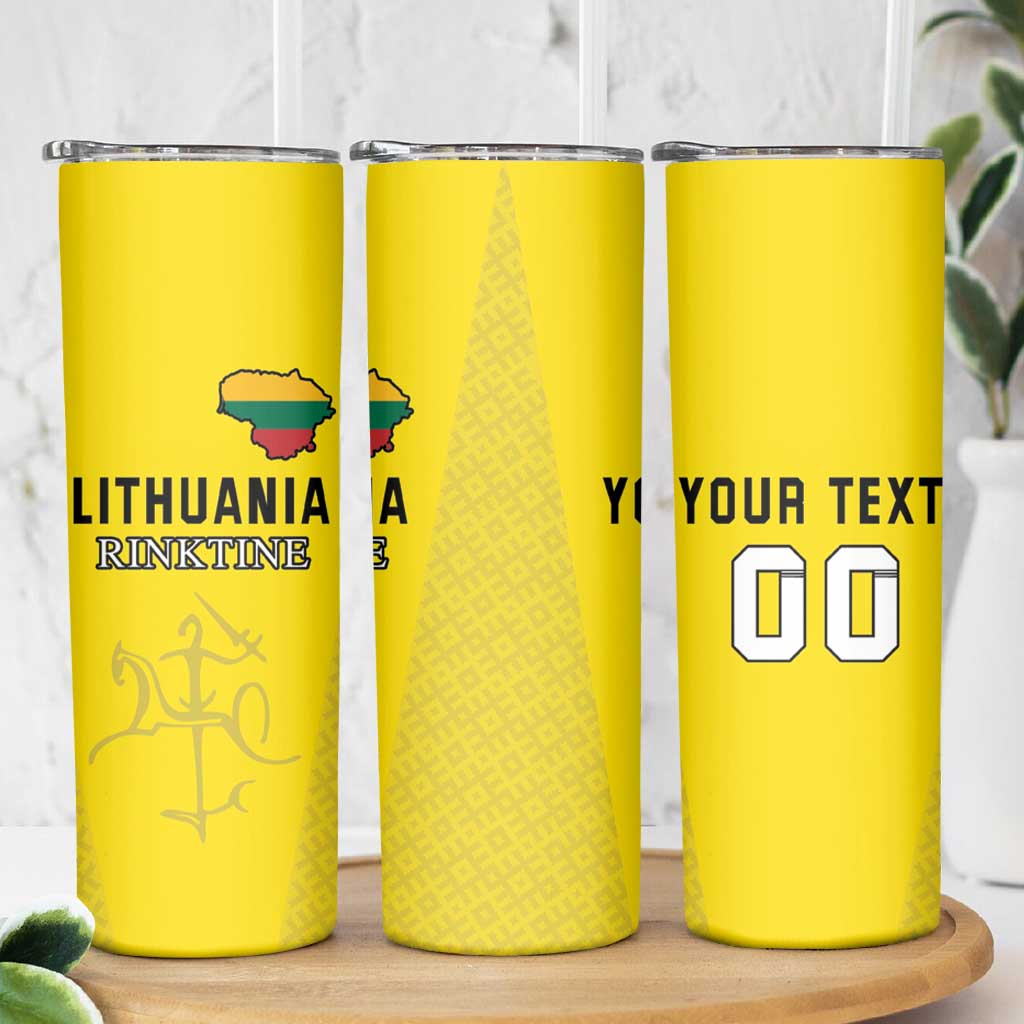 Custom Lithuania Fottball Skinny Tumbler Vytis Lithuanian Lietuva Yellow Version