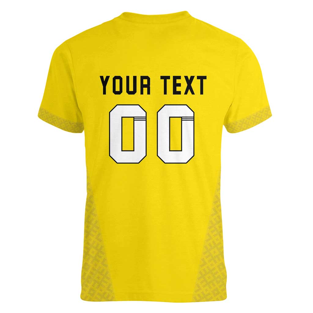 Custom Lithuania Football Women V-Neck T-Shirt Vytis Lithuanian Lietuva Yellow Version