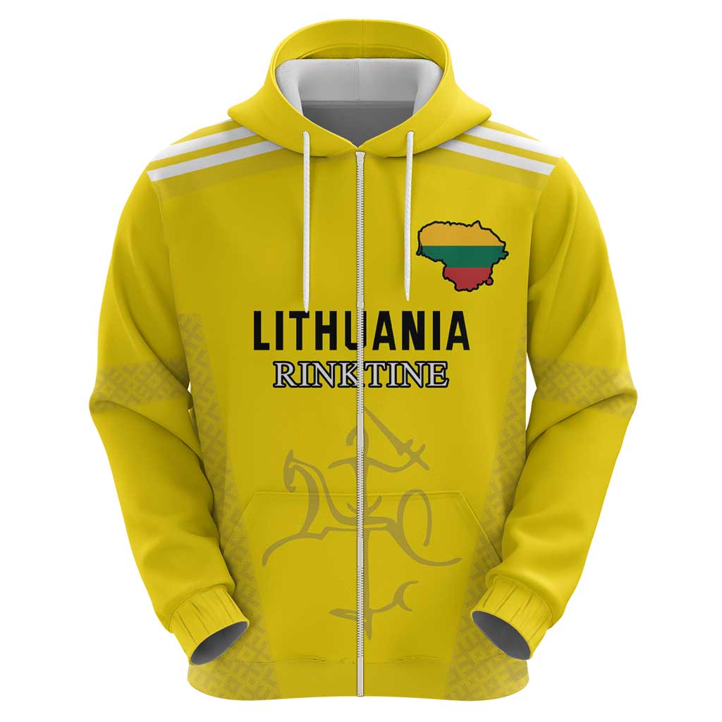 Custom Lithuania Football Zip Hoodie Vytis Lithuanian Lietuva Yellow Version
