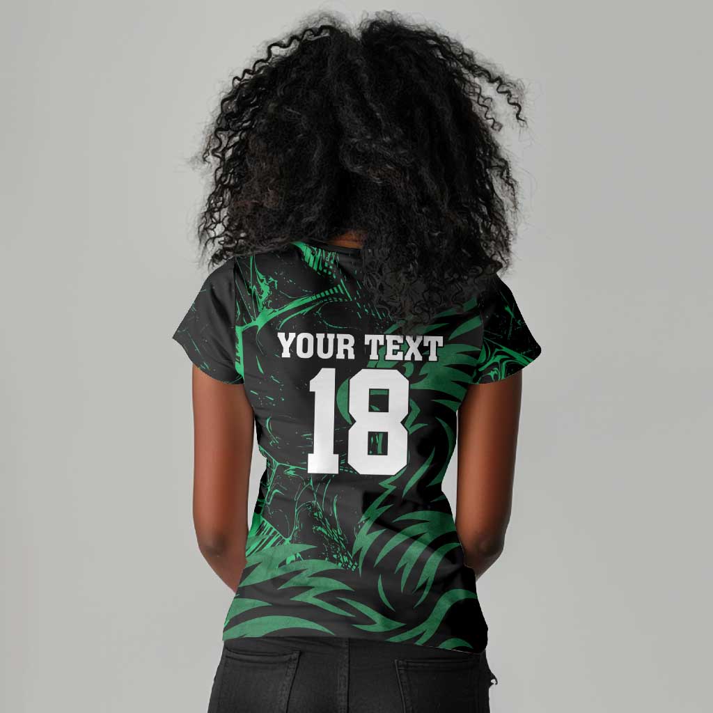 Custom Nigeria Football Women V-Neck T-Shirt Super Eagles Power