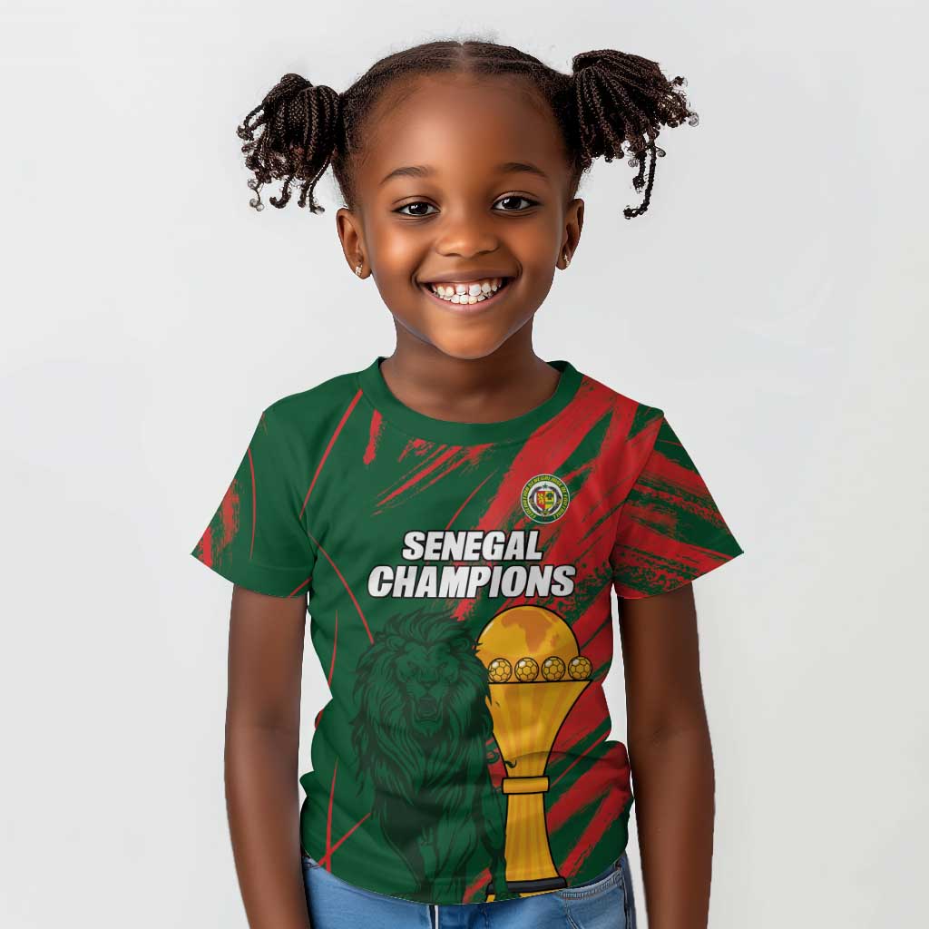 Custom Senegal Champions Football Kid T shirt Lions of Teranga Rise Again