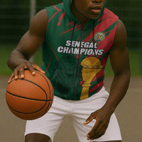 Custom Senegal Champions Football Sleeveless Zip Hoodie Lions of Teranga Rise Again
