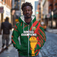 Custom Senegal Champions Football Zip Hoodie Lions of Teranga Rise Again