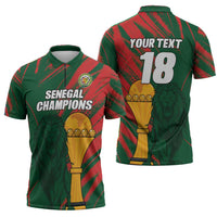 Custom Senegal Champions Football Zipper Polo Shirt Lions of Teranga Rise Again