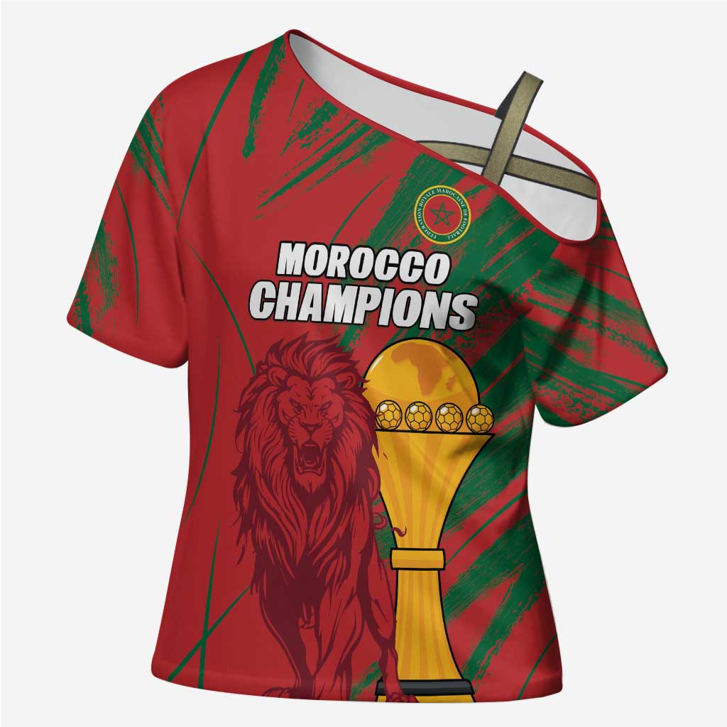 Custom Morocco Champions Football Cross Shoulder Shirt Atlas Lions Grunge Motif