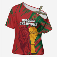 Custom Morocco Champions Football Cross Shoulder Shirt Atlas Lions Grunge Motif