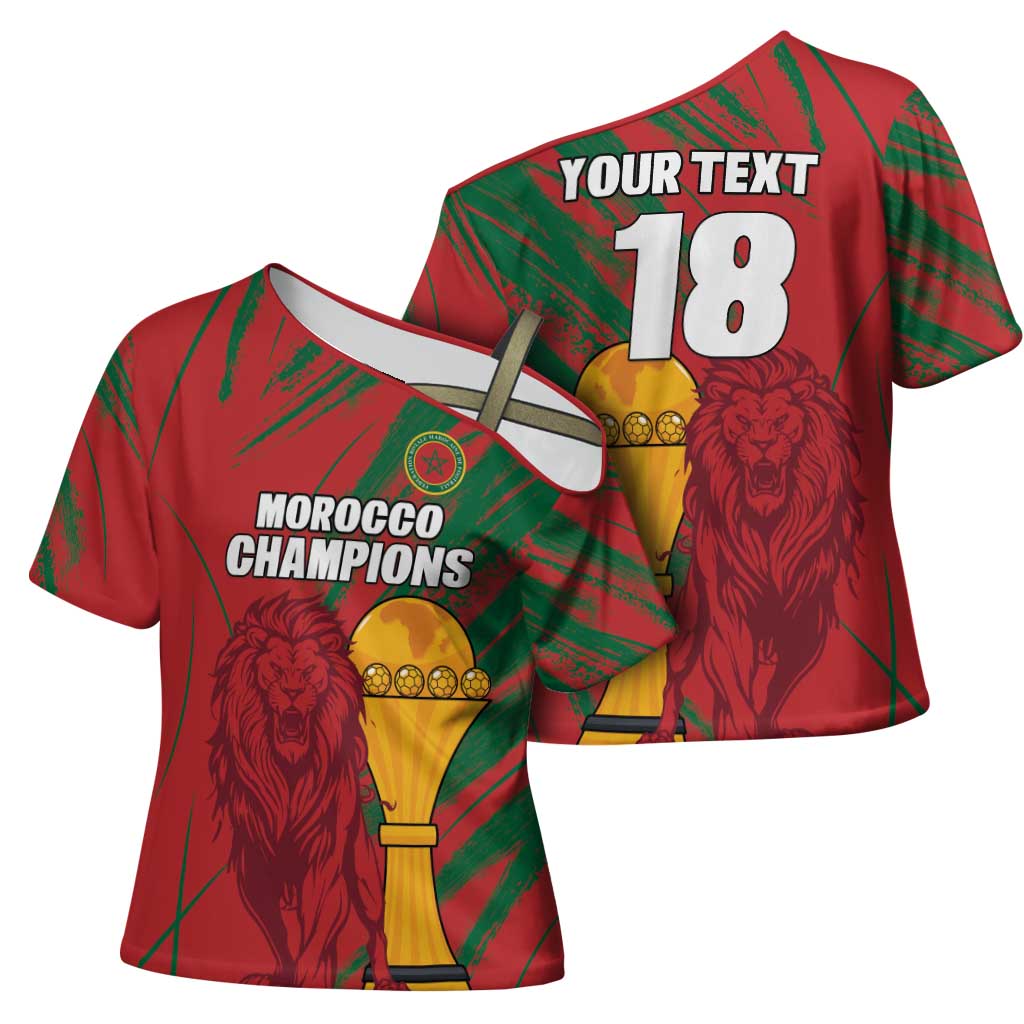 Custom Morocco Champions Football Cross Shoulder Shirt Atlas Lions Grunge Motif
