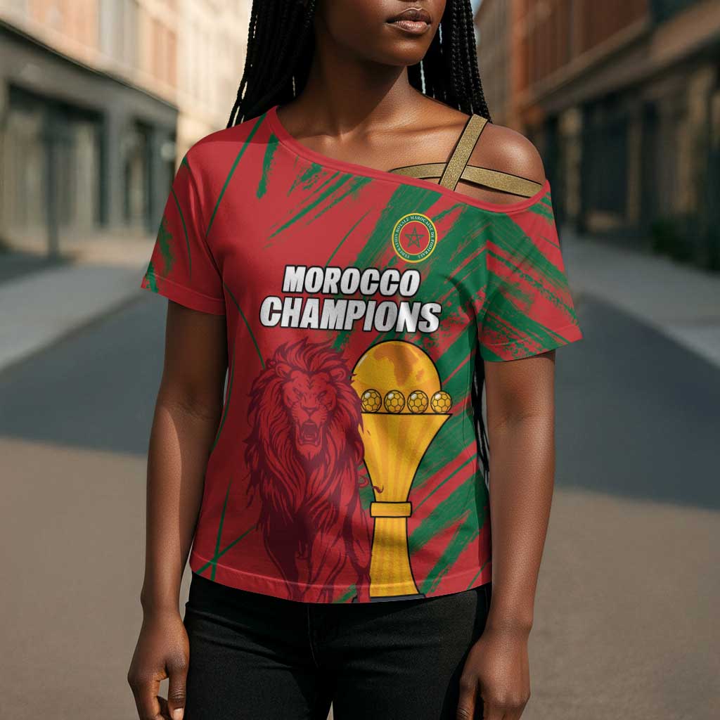 Custom Morocco Champions Football Cross Shoulder Shirt Atlas Lions Grunge Motif