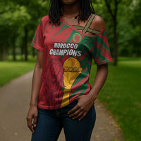 Custom Morocco Champions Football Cross Shoulder Shirt Atlas Lions Grunge Motif