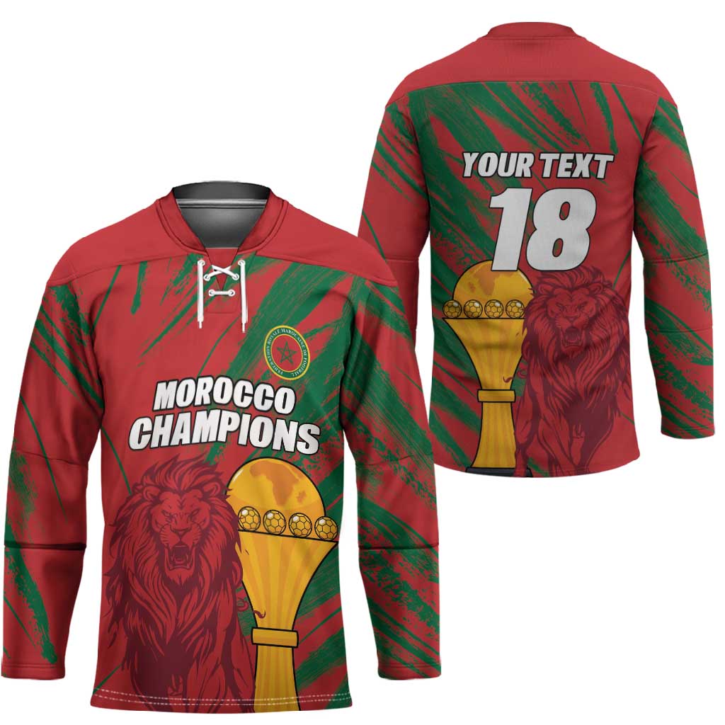 Custom Morocco Champions Football Hockey Jersey Atlas Lions Grunge Motif