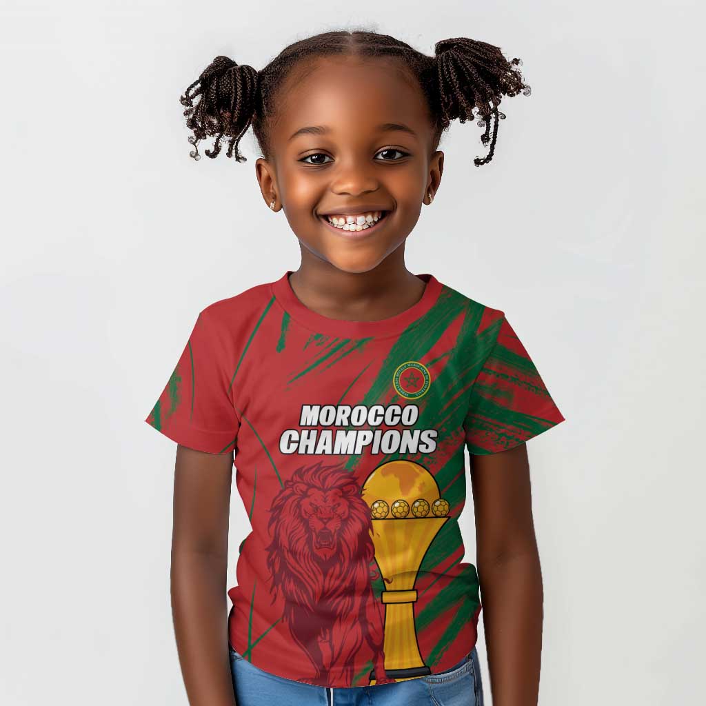 Custom Morocco Champions Football Kid T shirt Atlas Lions Grunge Motif