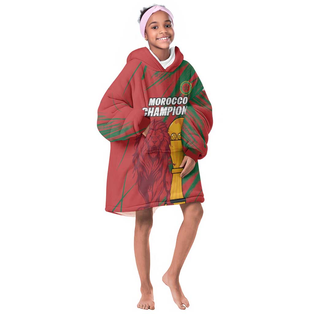Custom Morocco Champions Football Kid Wearable Blanket Hoodie Atlas Lions Grunge Motif