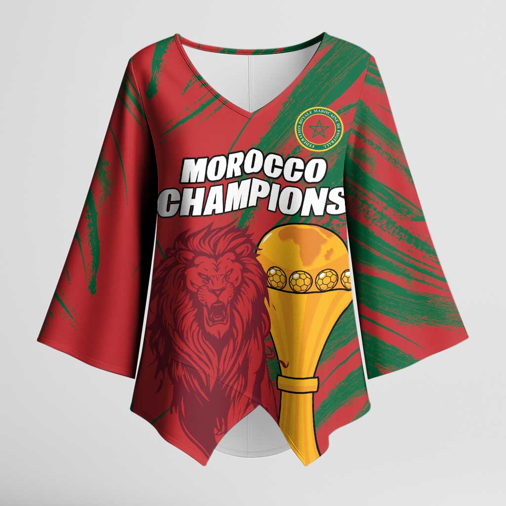 Custom Morocco Champions Football Kimono Sleeve Blouse Atlas Lions Grunge Motif