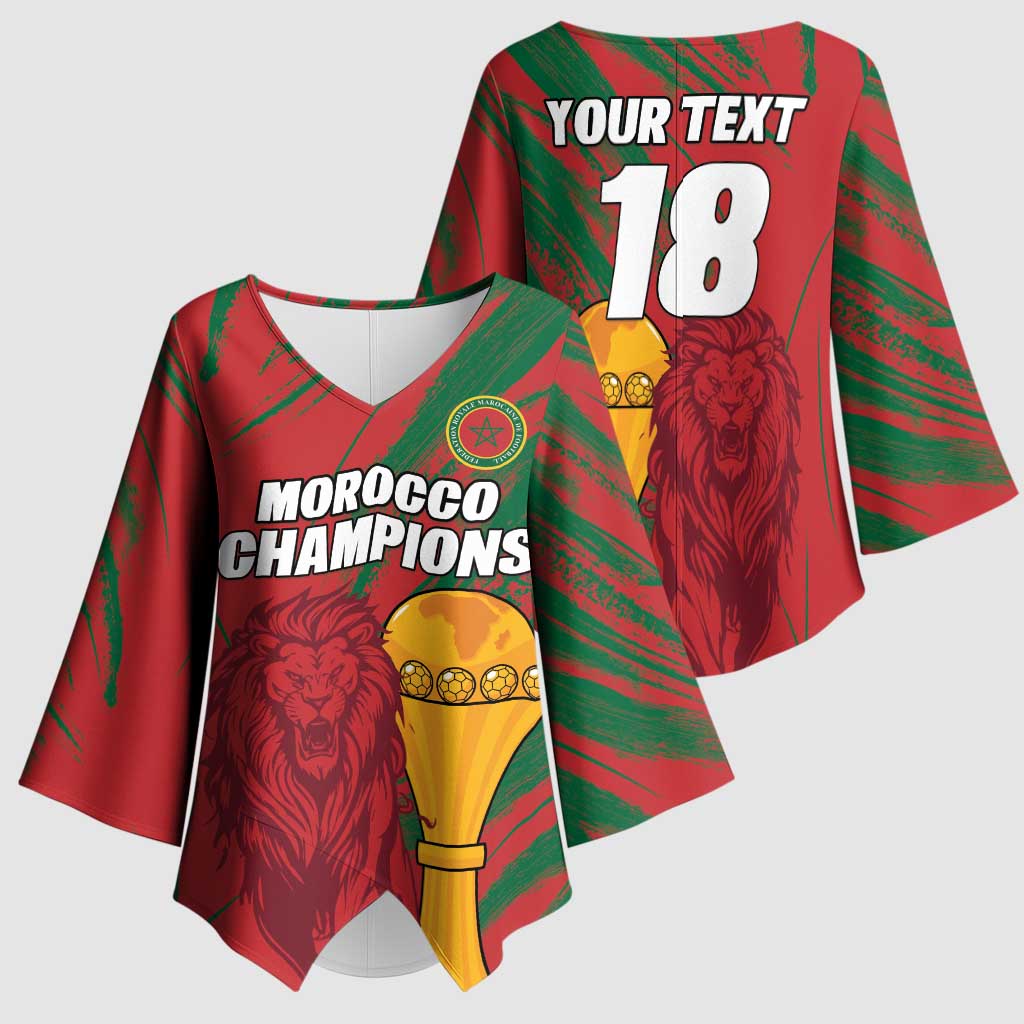 Custom Morocco Champions Football Kimono Sleeve Blouse Atlas Lions Grunge Motif