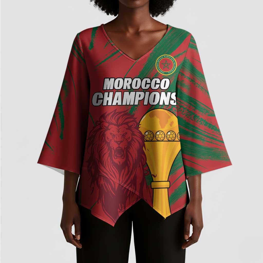 Custom Morocco Champions Football Kimono Sleeve Blouse Atlas Lions Grunge Motif