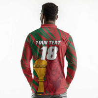 Custom Morocco Champions Football Long Sleeve Polo Shirt Atlas Lions Grunge Motif