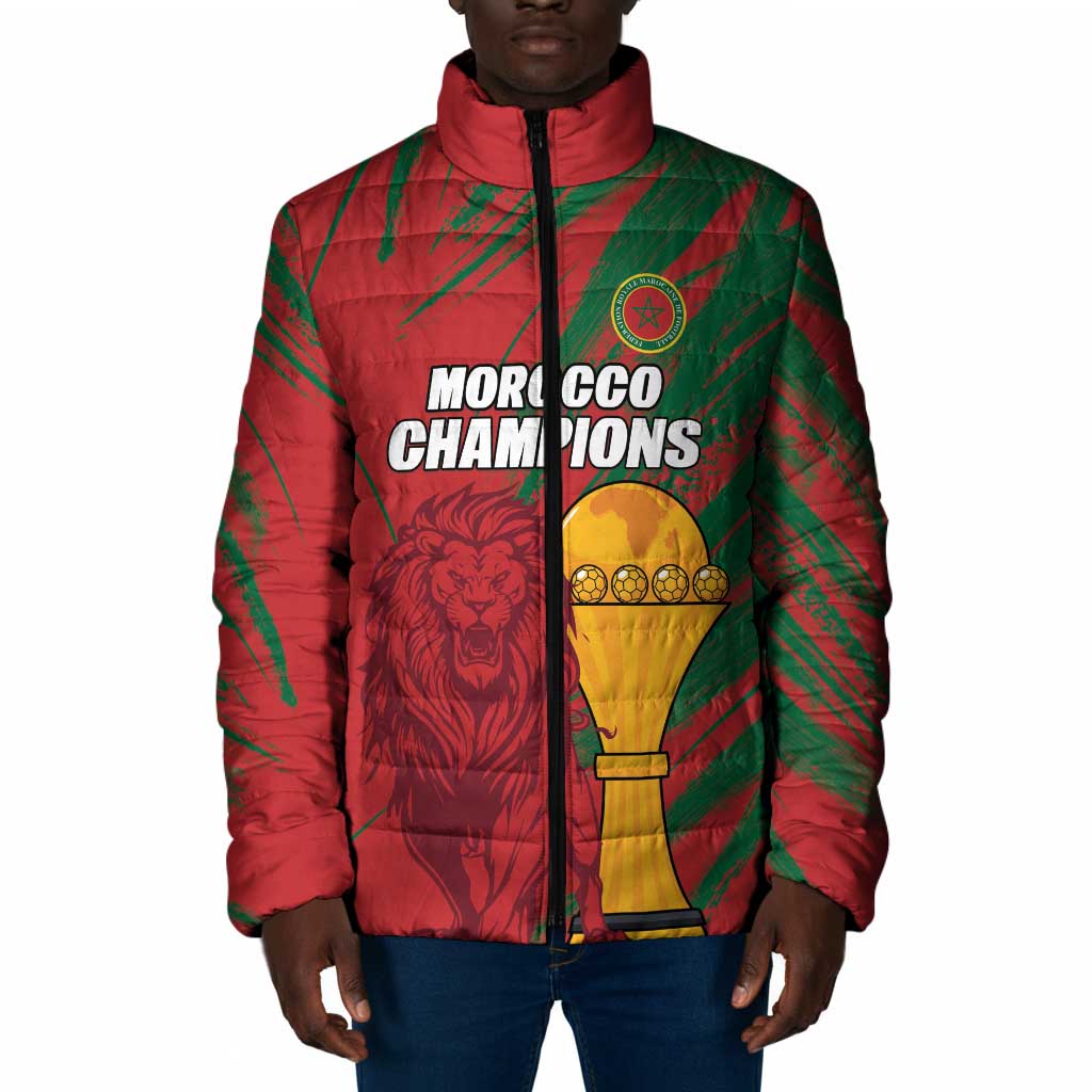 Custom Morocco Champions Football Padded Jacket Atlas Lions Grunge Motif