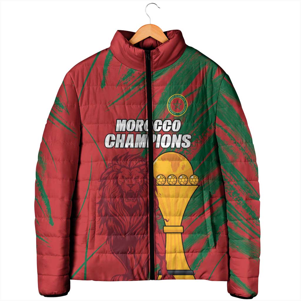 Custom Morocco Champions Football Padded Jacket Atlas Lions Grunge Motif
