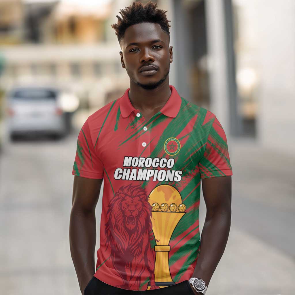 Custom Morocco Champions Football Polo Shirt Atlas Lions Grunge Motif