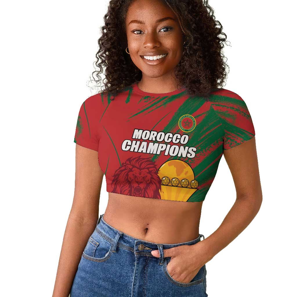Custom Morocco Champions Football Raglan Cropped T shirt Atlas Lions Grunge Motif