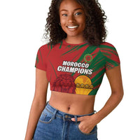 Custom Morocco Champions Football Raglan Cropped T shirt Atlas Lions Grunge Motif