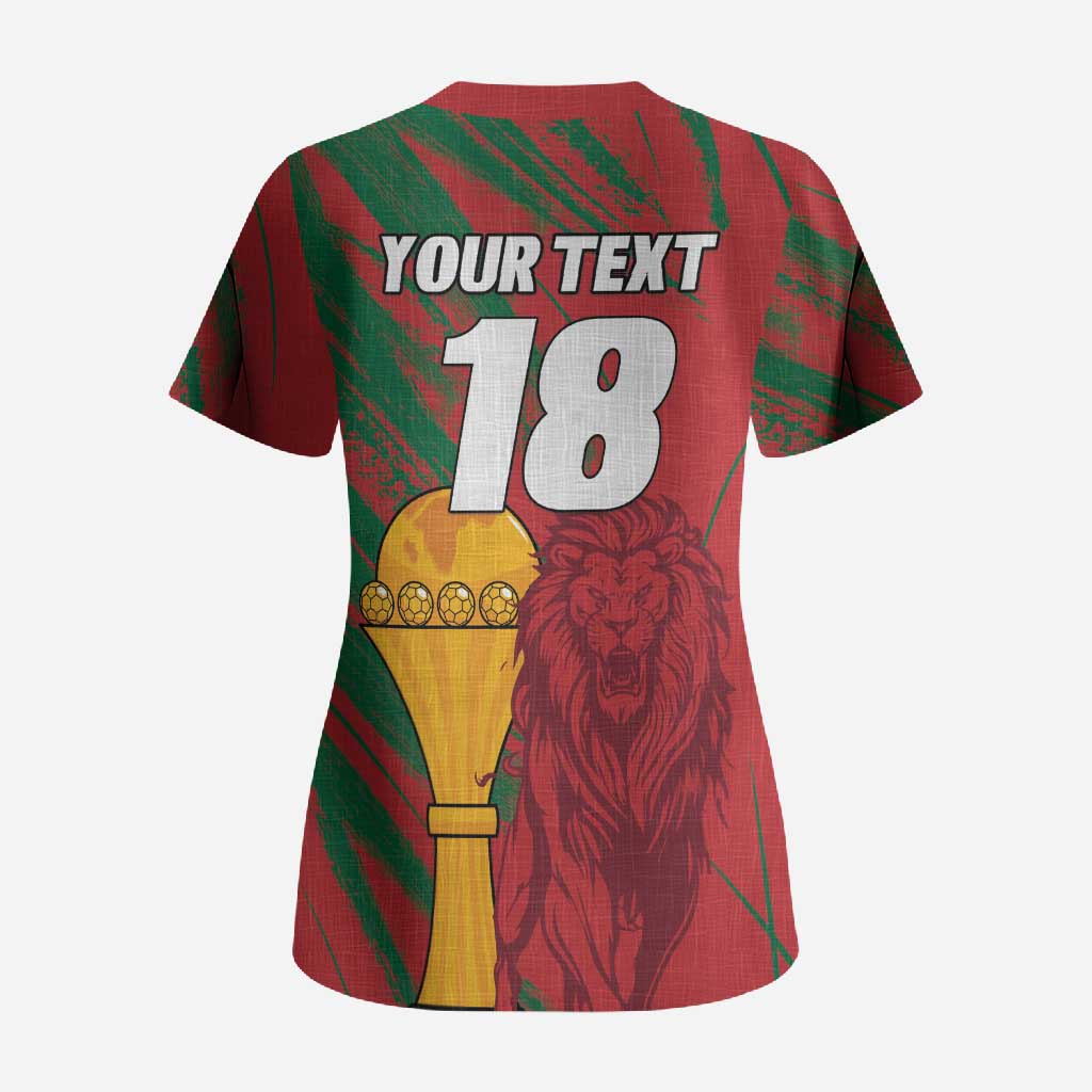Custom Morocco Champions Football Scrub Top Atlas Lions Grunge Motif
