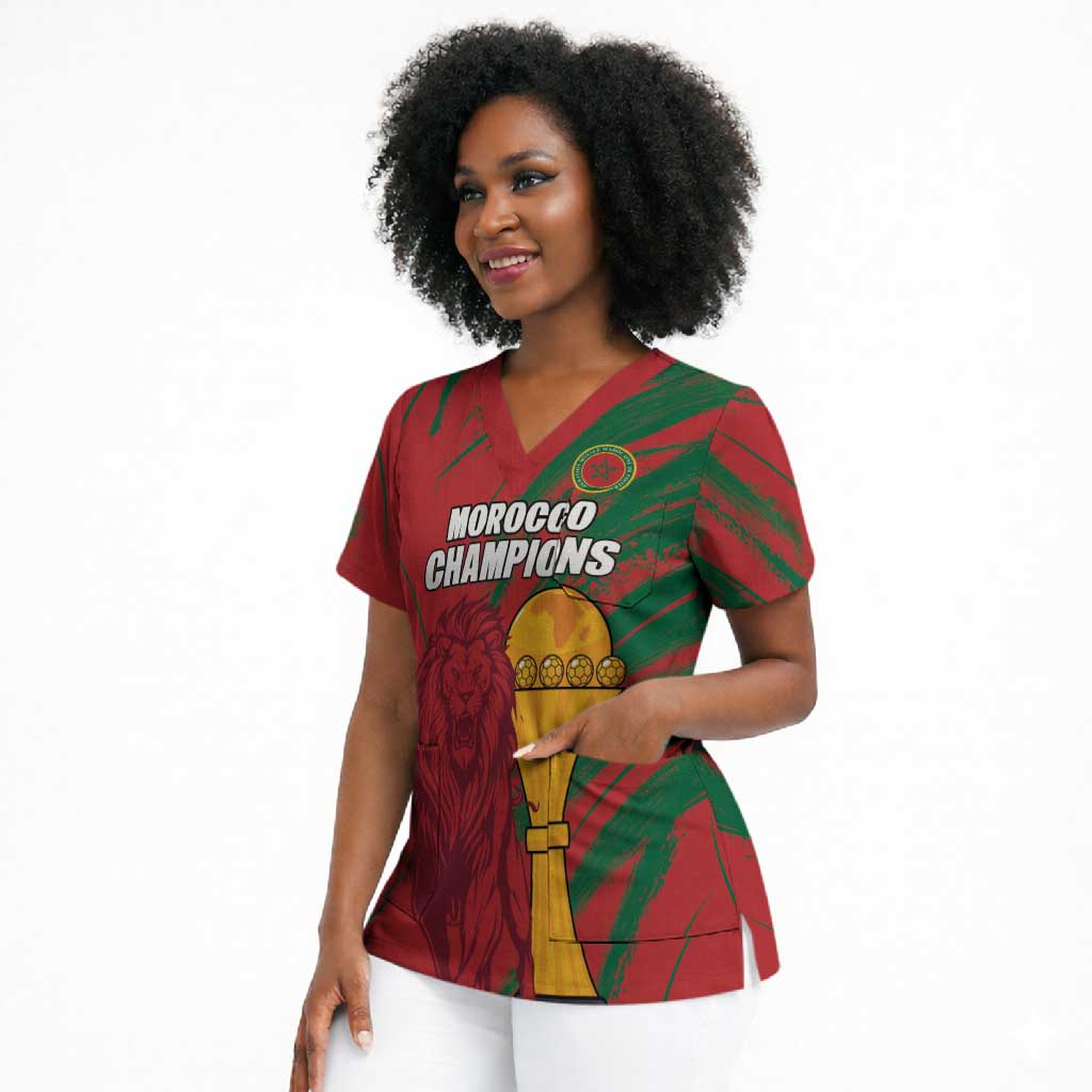 Custom Morocco Champions Football Scrub Top Atlas Lions Grunge Motif