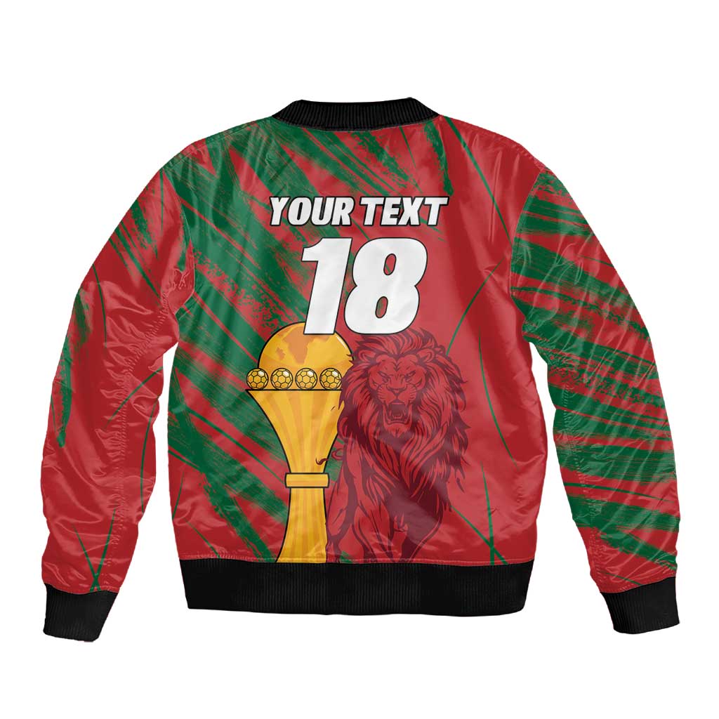 Custom Morocco Champions Football Sleeve Zip Bomber Jacket Atlas Lions Grunge Motif