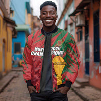 Custom Morocco Champions Football Sleeve Zip Bomber Jacket Atlas Lions Grunge Motif