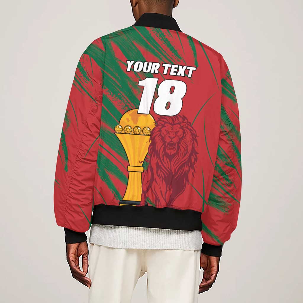 Custom Morocco Champions Football Sleeve Zip Bomber Jacket Atlas Lions Grunge Motif