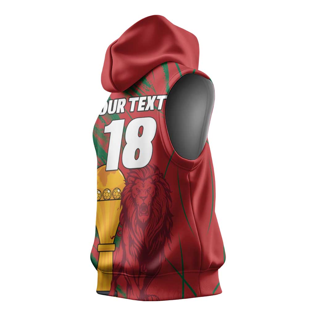 Custom Morocco Champions Football Sleeveless Hoodie Atlas Lions Grunge Motif