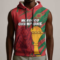 Custom Morocco Champions Football Sleeveless Hoodie Atlas Lions Grunge Motif