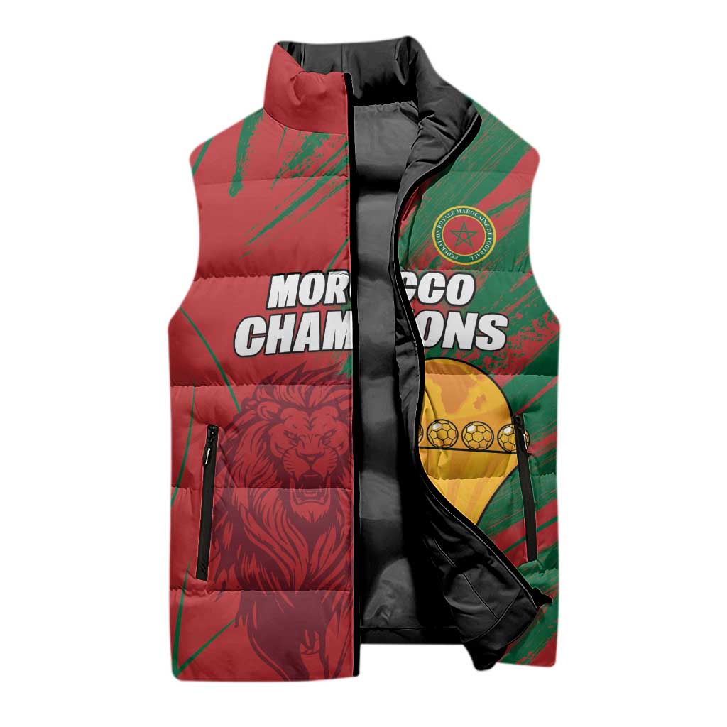 Custom Morocco Champions Football Sleeveless Puffer Jacket Atlas Lions Grunge Motif
