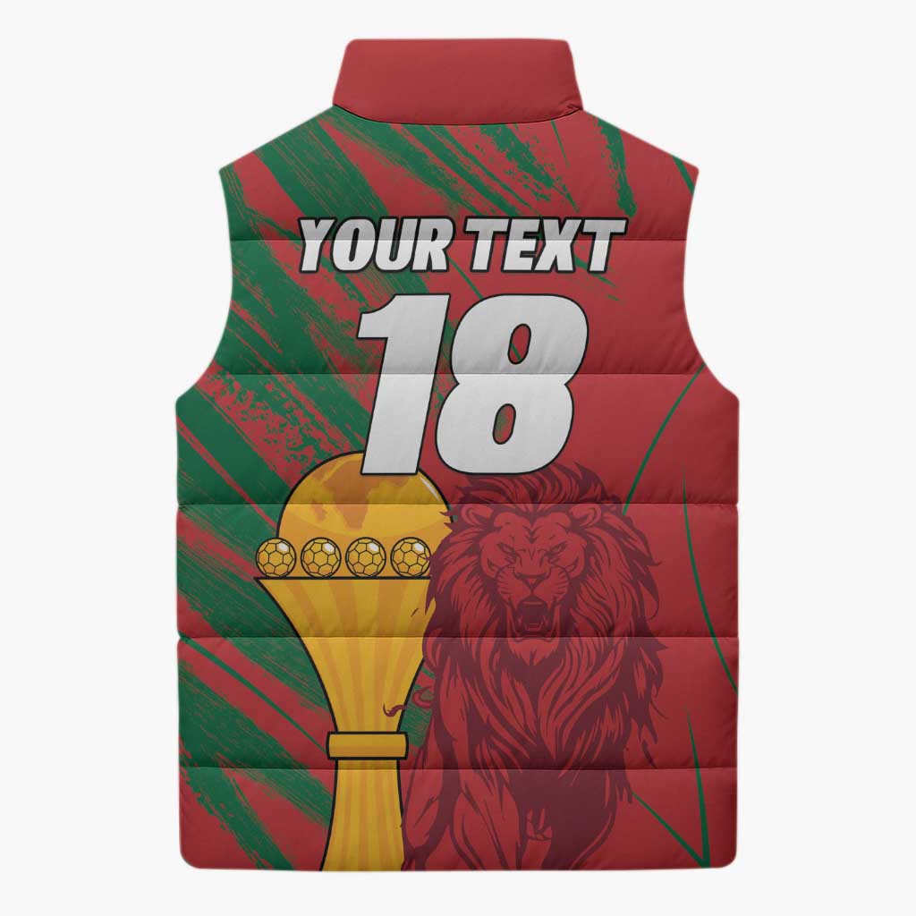Custom Morocco Champions Football Sleeveless Puffer Jacket Atlas Lions Grunge Motif