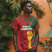 Custom Morocco Champions Football T shirt Atlas Lions Grunge Motif