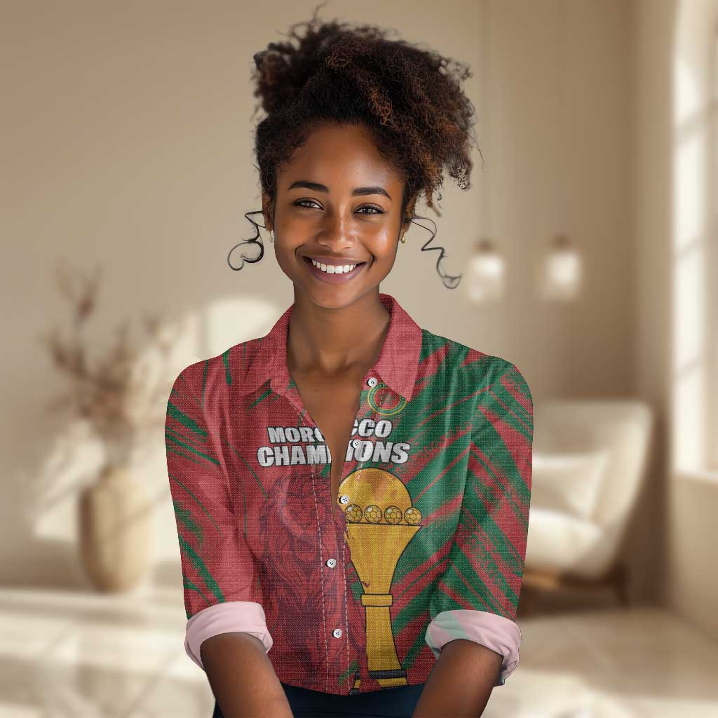 Custom Morocco Champions Football Women Casual Shirt Atlas Lions Grunge Motif