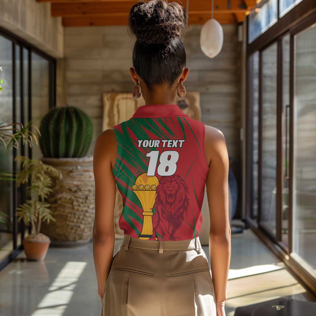 Custom Morocco Champions Football Women Sleeveless Polo Shirt Atlas Lions Grunge Motif
