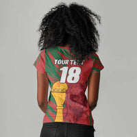 Custom Morocco Champions Football Women V-Neck T-Shirt Atlas Lions Grunge Motif