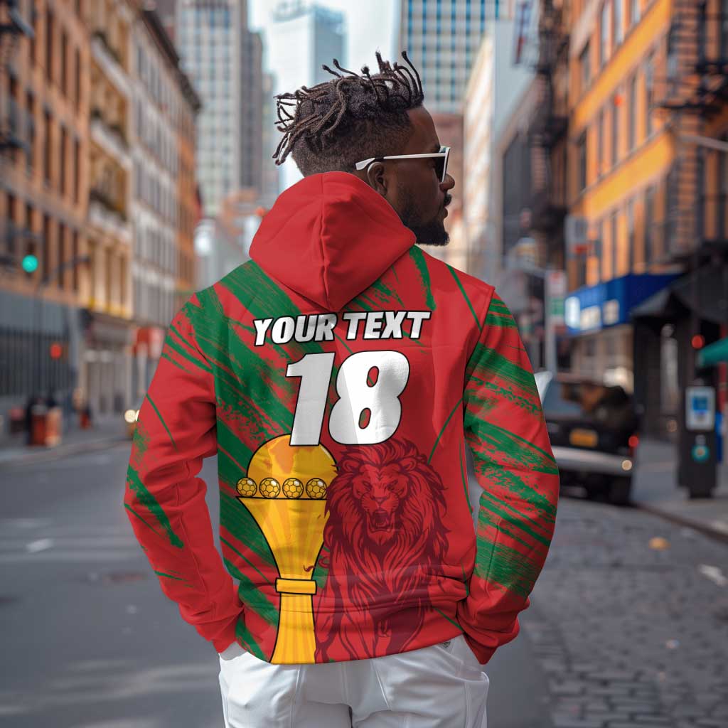 Custom Morocco Champions Football Zip Hoodie Atlas Lions Grunge Motif