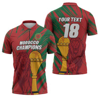 Custom Morocco Champions Football Zipper Polo Shirt Atlas Lions Grunge Motif