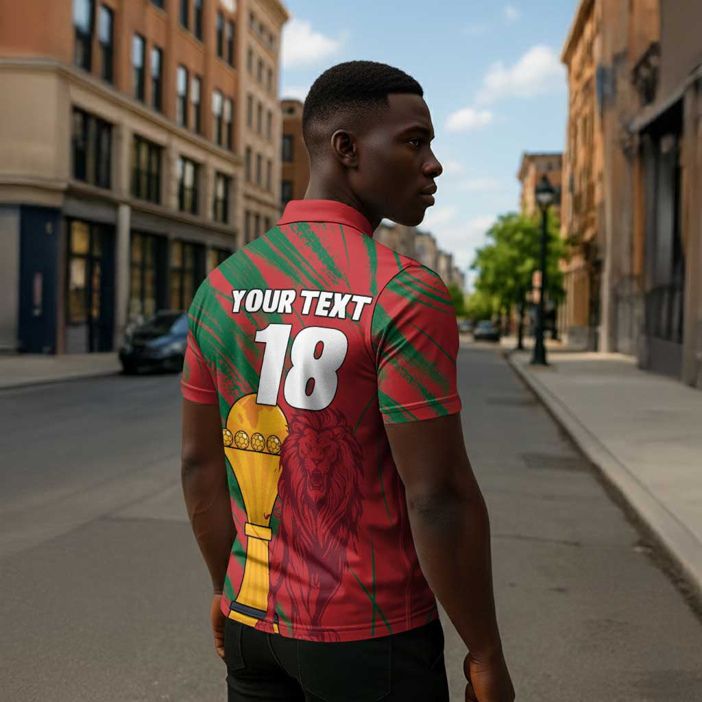 Custom Morocco Champions Football Zipper Polo Shirt Atlas Lions Grunge Motif
