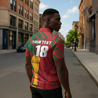 Custom Morocco Champions Football Zipper Polo Shirt Atlas Lions Grunge Motif