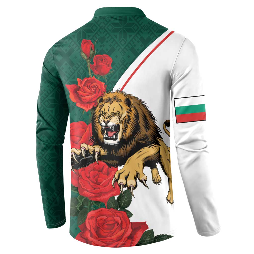 Bulgaria Lion Button Sweatshirt Folk Patterns With Rose