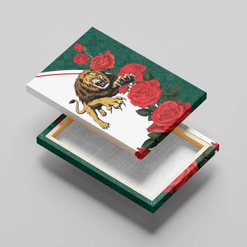 Bulgaria Lion Canvas Wall Art Folk Patterns With Rose