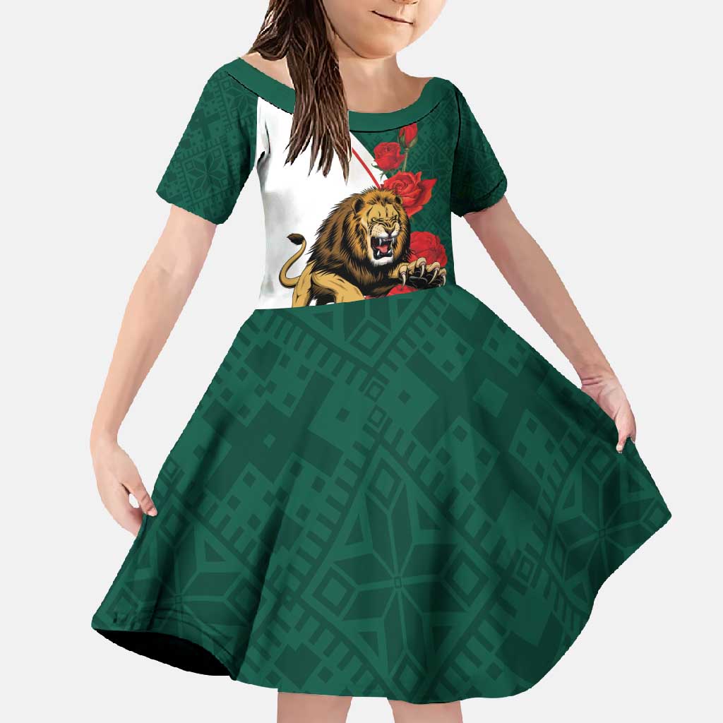 Bulgaria Lion Family Matching Off Shoulder Maxi Dress and Hawaiian Shirt Folk Patterns With Rose