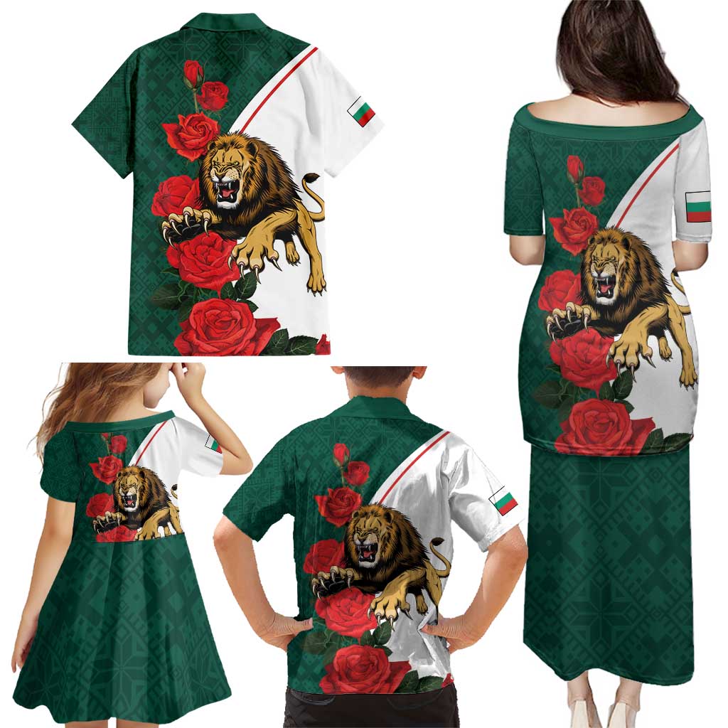 Bulgaria Lion Family Matching Puletasi and Hawaiian Shirt Folk Patterns With Rose